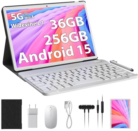 PIXGOOD Tablet 10 Pulgadas Android 15 5G WiFi Tablet, 36GB RAM+256GB ROM(1TB Ampliable), Octa Core 2.0 GHz Tableta, 8000mAh, 5MP+8MP, FHD, WLAN, Bluetooth, GPS, Tablet con Teclado ect (Or)
