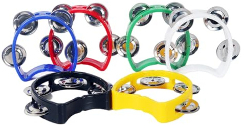 6-pack instrument för barn, mini tamburiner handtagslös ring plast tamburin för hemmaskola festfestivaler