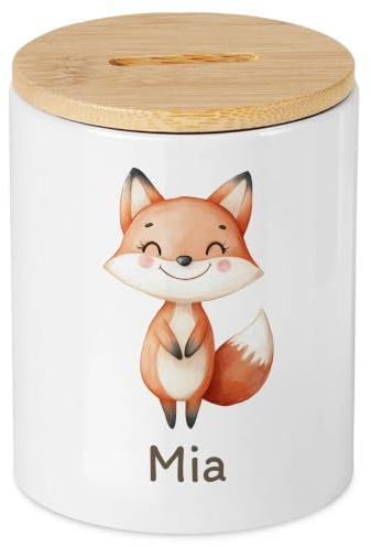 Fuchs Spardose personalisiert Mädchen mit Name, Spardose Kinder, Taufgeschenk Geburtstag, Sparschwein Wunscherfüller, Geldgeschenk Geburt Einschulung
