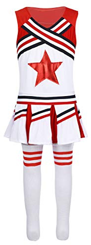 Freebily Mädchen Cheerleading Kostüm Kinder Hip Hop Anzug Anime Cosplay Outfits Karneval Fasching Party Performance Tanz Kleidung Set Dancewear Rot 128-140/8-10 Jahre