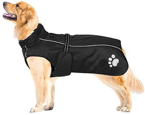 Morezi Dog Coats Waterproof Dog Winter Coat with Padded Fleece Lining Harness D Ring Fit for Labrador Retriever Cockapoo Springer Spaniel Doberman in Cold Weather - Black - Large