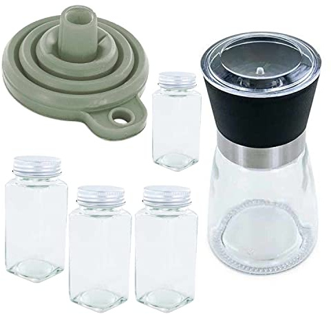 Coffret épices avec moulin, entonnoir & 4 flacons