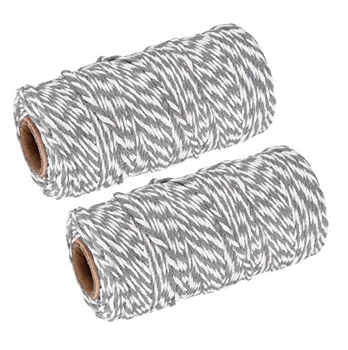 sourcing map Twine Packing String Wrapping Cotton Twine 100M/109 Yard Grey and White Rope for Gift Wrapping, Christmas Twine, Pack of 2