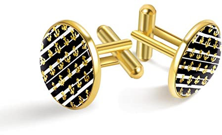 Personalisierte Gold Manschettenknöpfe für Smoking Hemd Ozean Streifen Anker Mosaik, 20mm*20mm, Edelstahl, Künstlicher Quarz