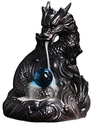 F Fityle Räuchergefäß aus Keramik, Drachen, Rückfluss, Wasserfall, Räucherkegel, Räuchergefäß, Ornament