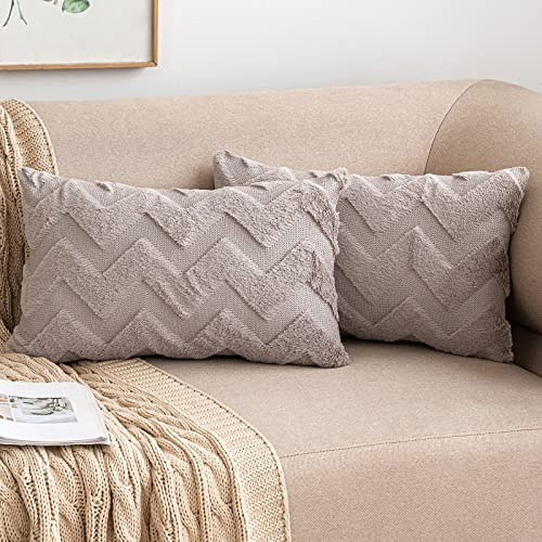 MIULEE 2er Set Wolle Kissenbezüge Dekokissen Polyester Sofakissen Weich Couchkissen Kissenbezug Zierkissenbezug mit Verstecktem Reißverschluss für Wohnzimmer Schlafzimmer 30x50 cm Sandfarbe