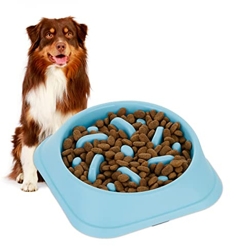 Relaxdays Anti Schling Napf, Futternapf für Hunde, Tiernapf 500 ml, langsames Fressen, Hundenapf spülmaschinenfest, blau, 5 x 20 x 20 cm