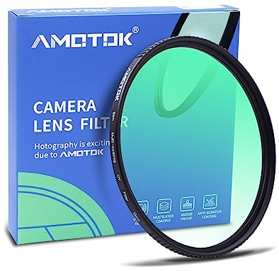AMOTOK Filtro de cámara UV ultrafino de 55 mm, 16 capas multicapa HD, resistente al agua, resistente a los arañazos, vidrio óptico + marco de aleación de aluminio para cualquier lente de cámara de 55