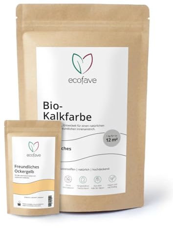 Ecofave Bio-Kalkfarbe | Natürliche Wandfarbe ohne Plastik | Diffusionsoffen, hochdeckend und vegan | 1 kg für 12 m² Farbe gelb