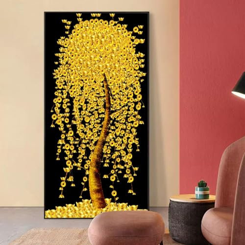HOLEILUCK Goldener Geldbaum, großformatige Drucke, luxuriöse Blumenblätter, Pflanzen, Leinwand, botanische Wandkunst, Gemälde, Bilder, Raumdekoration, 75 x 170 cm/30 x 67 Zoll, ungerahmt