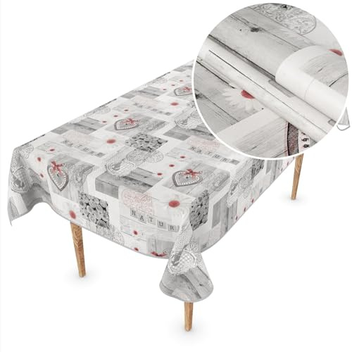 ANRO Wachstuch Tischdecke abwaschbar Wachstischdecke Plastik-Tischdecke Meterware eckig rund oval Holz Liebe Herz 100x140cm