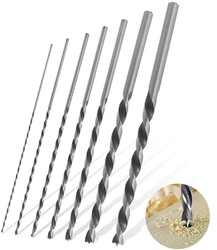 Holzbohrer Set lang - 7 Stück Bruchfeste Schlangenbohrer - Extra Scharfe Bohrer - Bohrer Holz, Spiralbohrer, Lange Bohrer, Dübelbohrer - Lange Holzbohrer - Ø 4, 5, 6, 7, 8, 10, 12 mm x 300mm