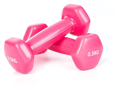 Molti Juego de 2 mancuernas de vinilo con superficie de vinilo, variantes de peso, 2 x 0,5 kg hasta 2 x 3 kg, para gimnasia, aeróbic, fitness, pilates, entrenamiento de fuerza (rosa, 2 x 0,5 kg)