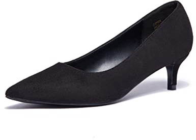 GENSHUO Dam kattunge klackar: Klassiska 5 cm låga hälpumpar, slip-on, stängd spets tåparti, kontorsarbete, klädpumpar, 36–42 EU, Svart mocka, 40 EU