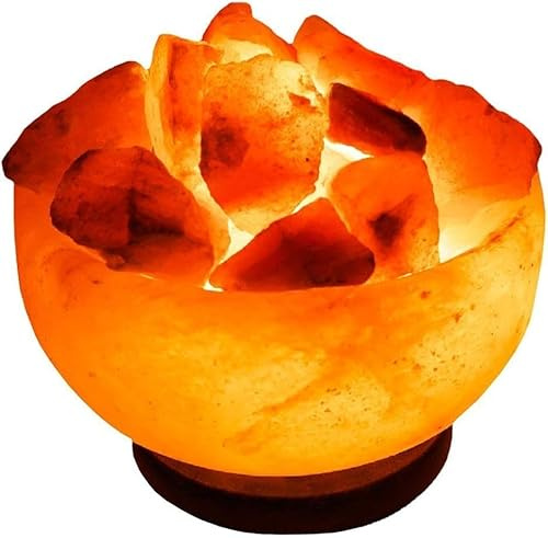 ONEX Himalayan Natural Pink Salt Bowl Lamp Made of 100% Authentic Wooden Base Crystal Rock Salt of Fine Quality Shape Bowl Pure Crystal Fire Bowl Lamp Pack of 2