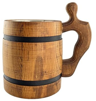 Waldmeister Handfertigter Bierkrug aus Eiche mit Edelstahleinsatz Holzkrug Becher Humpen für Männer Frauen Geschenk