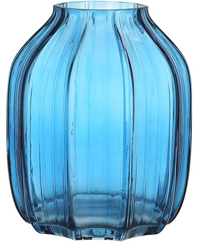 JAKY Global Elegante blaue Glasvase, 20 cm hoch, große und hohe Tischmitte für Heim- oder Bürodekoration, atemberaubende Glasvase, perfekt für Stil
