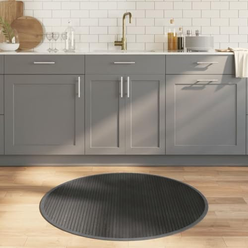 Homvdxl Φ 100 cm runder Bambus-Teppich, rutschfest, rollbarer Teppich für Badezimmer, Küche, Eingang, Flur, Büro, Schlammzimmer, natürliche Bambusmatte (grau)