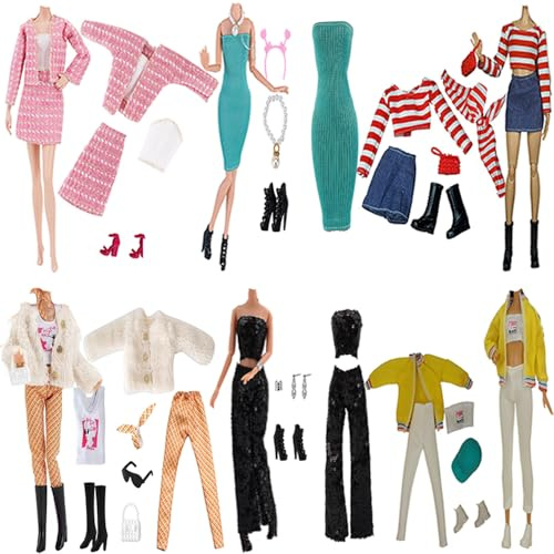 Ropa y accesorios para muñecas de 11.5 pulgadas y 29 cm, 6 vestidos, tops, pantalones, suéteres, faldas, bolsos, zapatos