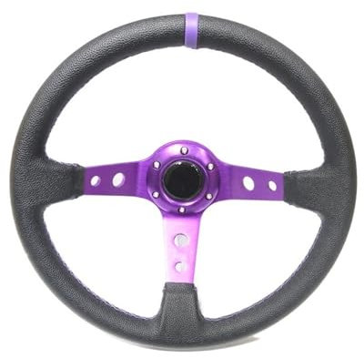ZHANGSHUMIN Sportlenkrad Rennsport-Rennsport-14-Zoll-350mm tiefes konkaves Drift-Lenkrad/PVC Lenkrad Holzlenkrad(Purple Frame)