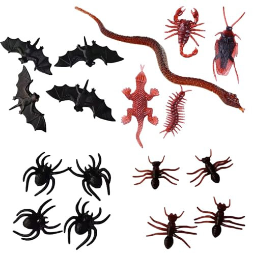 KARELLS 50 Piezas de Insectos Realistas de Plástico Falso de Broma para Insectos, Cucarachas Araña Escorpiones y Ciempiés Serpiente Juguete, Artículo de Broma para Decoración de Halloween