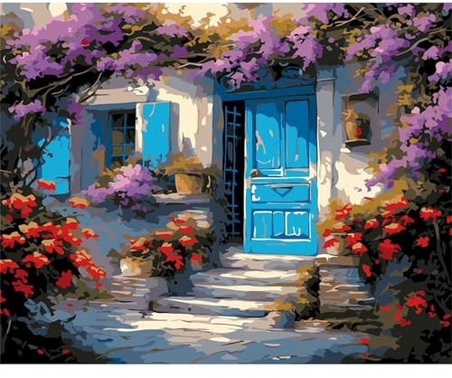 Yoonqun Peinture par Numero pour Adulte Enfant,Logement Vignes Bricolage Peinture par Numéros à l'huile sur Toile,avec Peintures Acryliques et Pinceaux Kits pour Maison Décoration 40x50 cm,sans Cadre