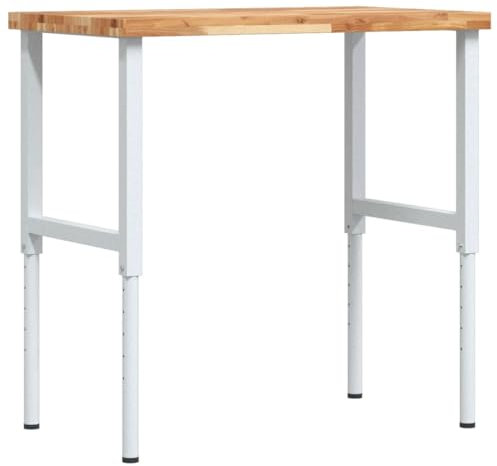 vidaXL Banco Lavoro 100x60x(73-99,5) cm Legno di Acacia Rettangolare, tavolo da lavoro, postazione da lavoro, banco da lavoro in metallo