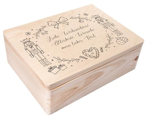 Creative DECO Caja Regalo para Navidad Personalizado - Cascanueces | Regalo Original de Madera | Texto Personalizado Deseado Idea de Regalos Navideños | Para Mujeres, Hombres y Parejas