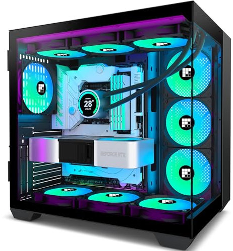 FOIFKIN F600 PC Case - Pre-Installed 7 PWM ARGB Fan, ATX Mid-Tower Gaming PC Case, 270° Panoramic Glass with Type-C (Black, F600)