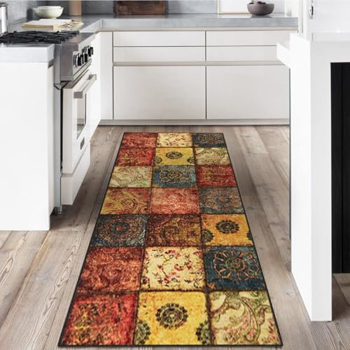 LYYK Läufer Flur 40x100cm, waschbarer Kurzflor Teppich mit rutschfestem Gummirücken Hochwertiger Küchenläufer für Eingangsbereich, Waschküche & Wohnhausflur