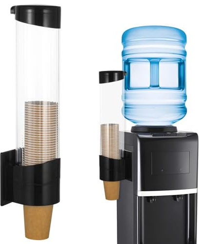 Dispensador de vasos de papel desechable, organizador de tazas montado en la pared para enfriadores de agua, soporte de papel tipo tracción con adhesivo y tornillos, compatible con vasos de 7 a 12