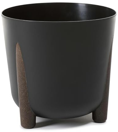HowHomely Schwarz Blumentopf Kunststoff mit Braunen Füßen | ECO Pflanzschalen Ø 34,1 x H 32 cm | Leichter und Stabiler Blumenübertopf für Indoor oder Balkon und Terrasse