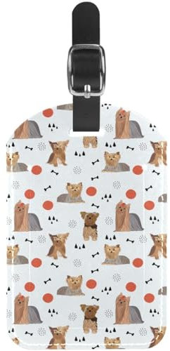 Gepäckanhänger, PU-Leder, Reisekoffer-Etiketten mit Privatsphäre, Name, Adresskarte, Yorkshire Terrier, Hundeknochen, 2 Stück