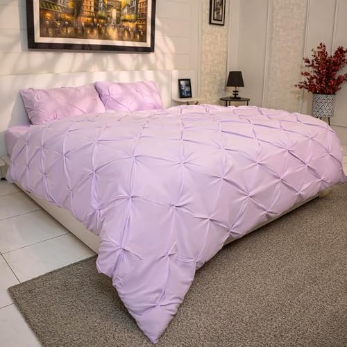 Q&H single Duvet Cover Set Pillow Pair Cases - Soft Polyester Microfiber Breathable & Washable Comforter Sets - Ultra Soft Comfy Quilt Cover Pintuck Design (Lilac, Single 135x200cm)