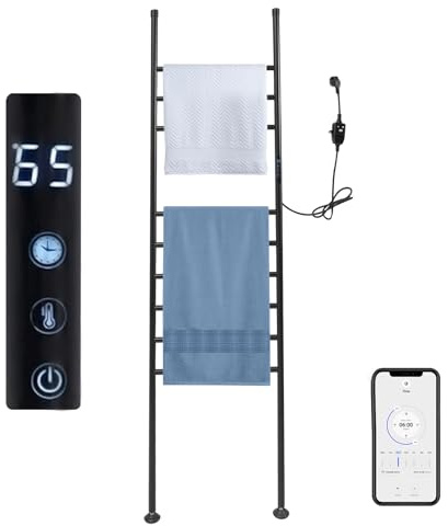 JAYEUW Toallero eléctrico radiador de baño eléctrico 150 W, toallero de pie, calentador de toallas 45-70 ℃, calentador de toallas de pie independiente, secador de toallas de 9 barras, 42,5 x 160 cm