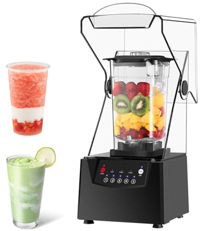 Frullatore per frullati commerciale, frullatore elettrico professionale da 1,8 l con copertura insonorizzata, frullatore da banco da 2600 W con schermo touch intelligente, spremiagrumi tritaghiaccio
