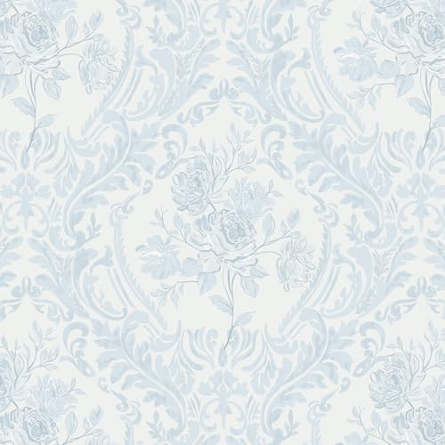 CiCiwind Peel and Stick Wallpaper White Blue Floral Vinyl Wrap 44cm×10m Self Adhesive Contact Paper Stick on Wallpaper Removable Sticky Back Plastic for Living Room Bedroom Kitchen Wall Cabinets Decor