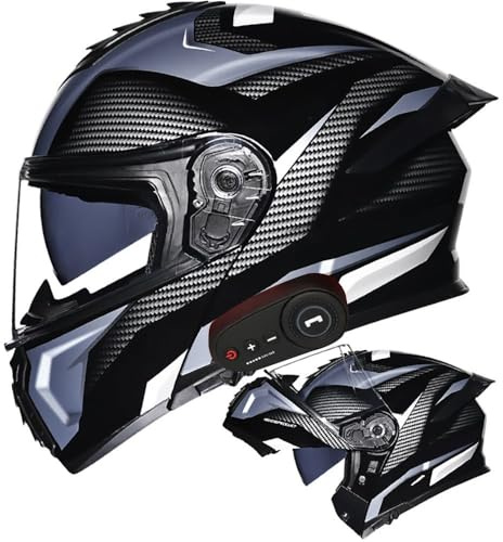 Byroads Casque Modulable Moto Bluetooth Intégré ECE Homologué avec Double Visière Anti-buée Casques Intégraux Racing Motocross Ventilation Noir Mat pour Homme Femme 55~64cm