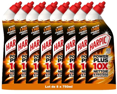 Harpic Gel WC PowerPlus Original - nettoyant wc antibactérien - efficace sans brosse lot de 8 x 750ml