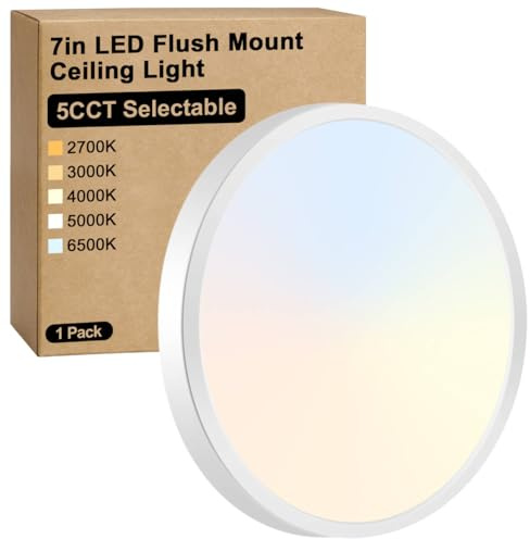 Brightever LED Flush Mount Ceiling Light, 7 Inch 12W Ultra Slim 0.67 Inch Kitchen Lighting Fixture, 1200LM 120W Equivalent, 2700K-6500K Color Adjustable, Dimmable Light Fixture Ceiling Mount, 1 Pack
