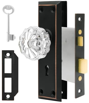 senharvest Mortise Lock Set for Interior Door - Vintage Crystal Glass Door Knobs with Skeleton Key & Oil Rubbed Bronze Finish
