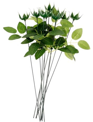 Gatuida Ensemble de 40 Pièces de Tiges, Calices et Feuilles de Fleurs Artificielles Vertes en Plastique, Décoratives et Pratiques pour Bricolage, pour Créations Artisanales et Fleurs DIY