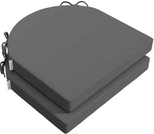 PRIMEPATIO Sitzkissen für Esszimmerstuhl, 2er-Set, Terrassensitzkissen mit Bändern für Gartenküche, U-Form-Schaumstoff, bequemes Stuhlpolster für drinnen und draußen, 45 x 45 cm, Dunkelgrau