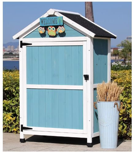 Potting Bench, Waterproof Outdoor Storage Cabinet, Wood Garden Tool Shed, Outside Tool Container, Tool Closet Shed, Garden Lockers with Shelves and Latch, for Yard, Patio, Deck, Porch (Blue