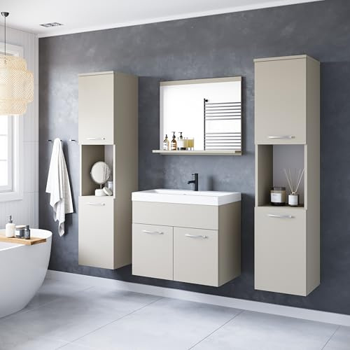 PIASKI Set di Mobili da Bagno Montreal XL, Set di Mobili da Bagno, Lavabo Incluso, Diversi Colori (Beige cashmere)
