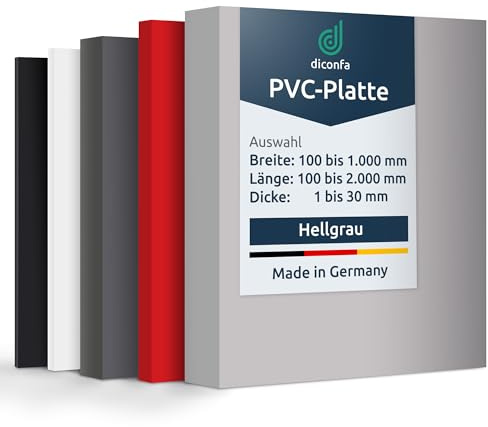 diconfa PVC Kunststoffplatte hellgrau NACH MAß - 2 bis 30mm stark - Auswahl: 300 x 400mm (30 x 40cm), 4mm dick - hart seidenmatt - porenlos glatte Oberfläche - Platte maschinell gefertig