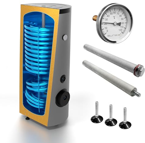 SUNEX® Warmwasserspeicher FISH S16 400l X für Wärmepumpe mit 2 Wärmetauschern | DIN 4753 | Korrosionsschutz | Heizstabanschluss | PV-kompatibel | effizient & langlebig |Klasse B