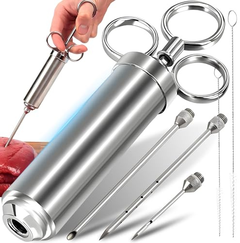 Retoo Marinadenspritze 60ml, mit 3 Nadeln, Fleischspritze aus Edelstahl, Universell für alle Fleischsorten, Gewürzspritze für Rind, Huhn, Schweinefleisch, Fisch, Professional, für Hobbyköche und Profi