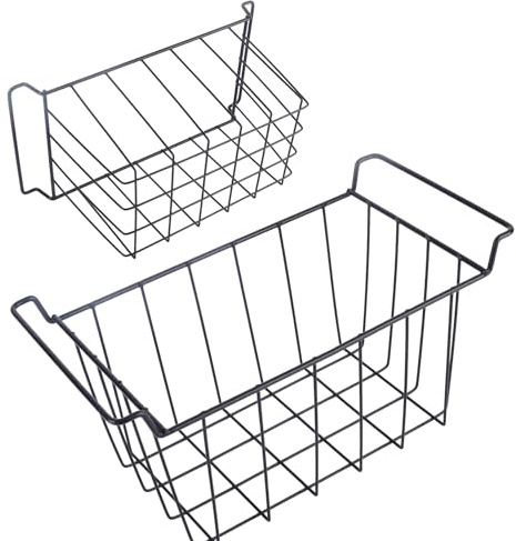 Adfaga Hanging Freezer Baskets for Chest Freezers, 2 Pack Metal Wire Storage Bins with Handles, Deep Freezer Storage Baskets Organiser for Refrigerator (L 41.5 x W 24.5 x H 20 cm)