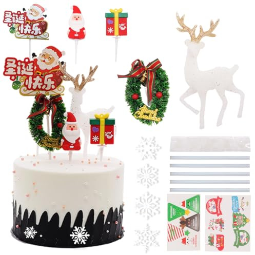 Christmas Cake Toppers Decorations, Santa Figure Ornaments, Christmas Cupcake Topper, Santa Claus, Elk, Man for Festival Birthday Party Decoration - 20pcs